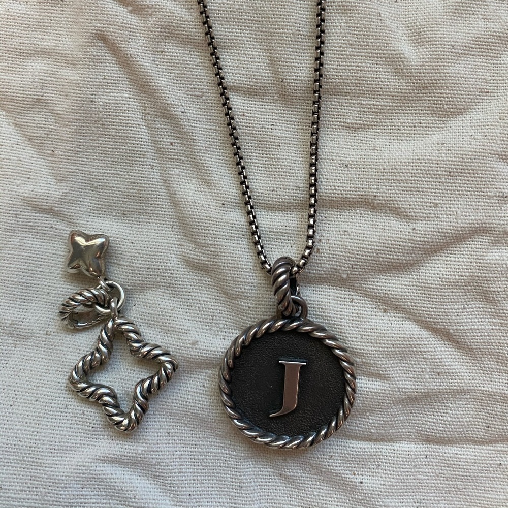 David Yurman Box Chain Necklace w/ Cable Charms